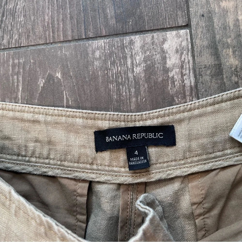 Banana Republic Linen Wide Leg High Rise Trousers Tan Khaki Women‘s Pants Size 4